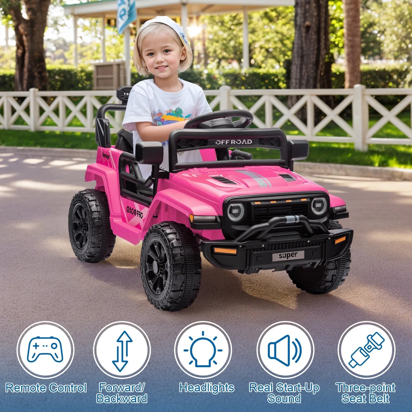 Ktaxon 12V Powered Ride On Car Truck, Kids Electric Car w/Parent Remote Control, Spring Suspension, LED Lights- Pink