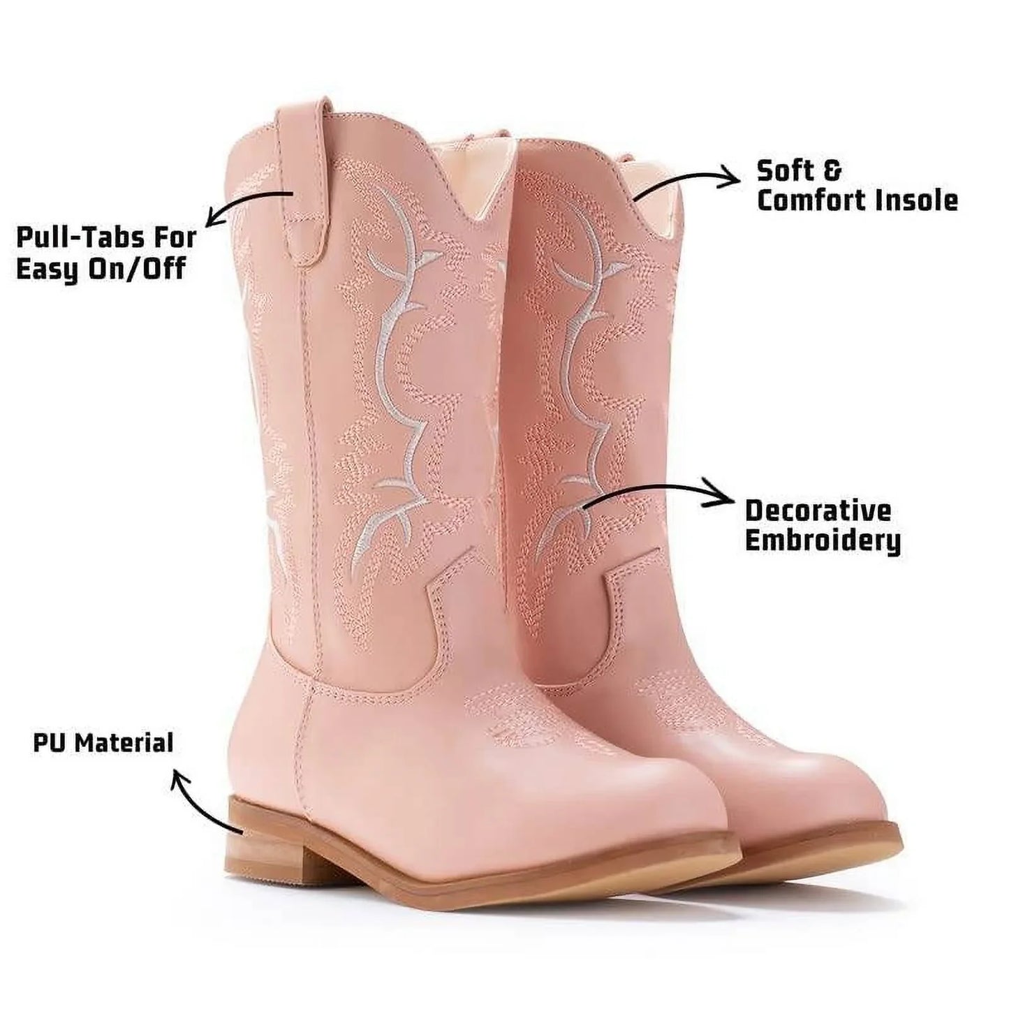 IUV Cowgirl Boots Cowboy Boots For Girls Kids Toddler Fashion Western Boots Mid Calf Riding Shoes