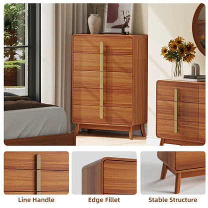 JOINICE Mid Century Modern Dresser,5 Drawer Adult Dresser, for Bedroom,Living Room,Cherry