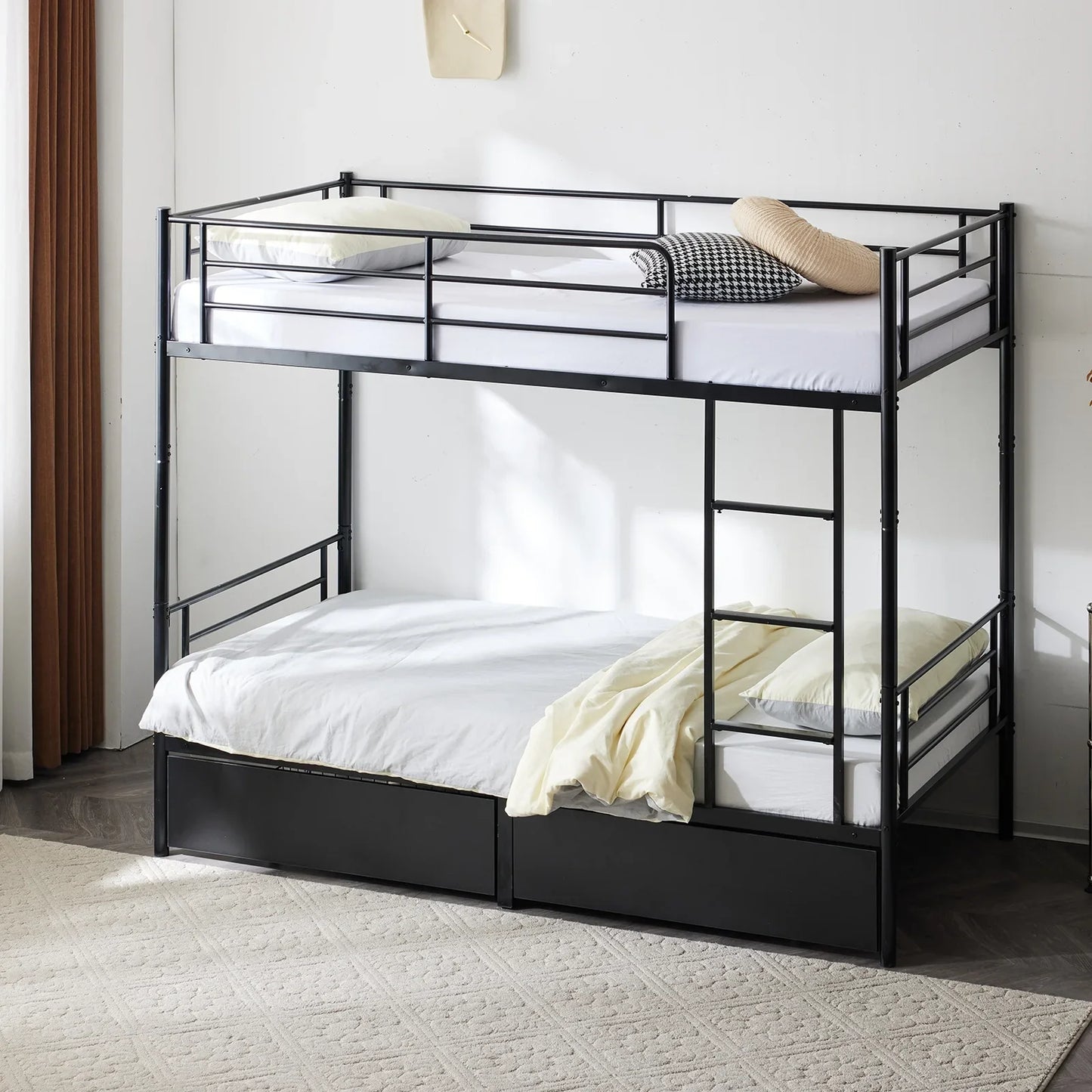 Ktaxon Metal Twin over Twin Bunk Bed with 2 Drawer & 2 Ladders for Bedroom, Black