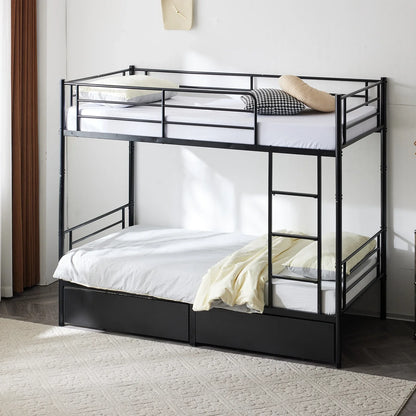 Ktaxon Metal Twin over Twin Bunk Bed with 2 Drawer & 2 Ladders for Bedroom, Black