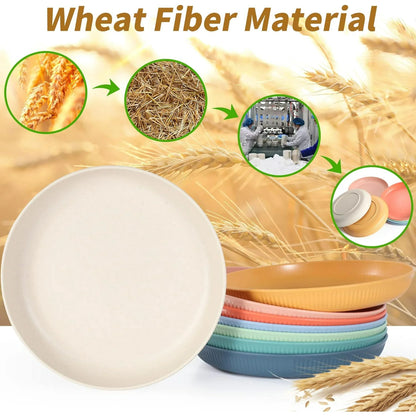 8 PACK 9 Inches Lightweight Wheat Straw Plates, Lightweight Unbreakable Kitchen Plate Sets, Dishwasher and Microwave Safe Plates Wheat Straw Plates