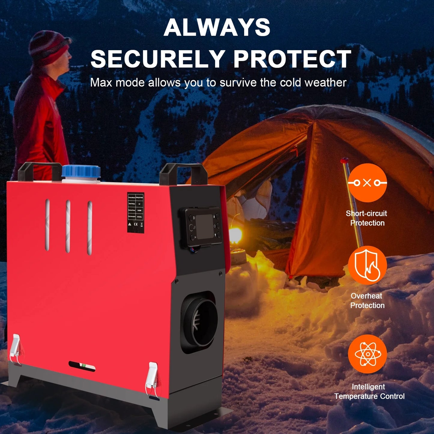 Jacgood 12V 8KW Diesel Air Heater, Black, With LCD Display, Remote Control, Silencer, for Recreational Vehicle