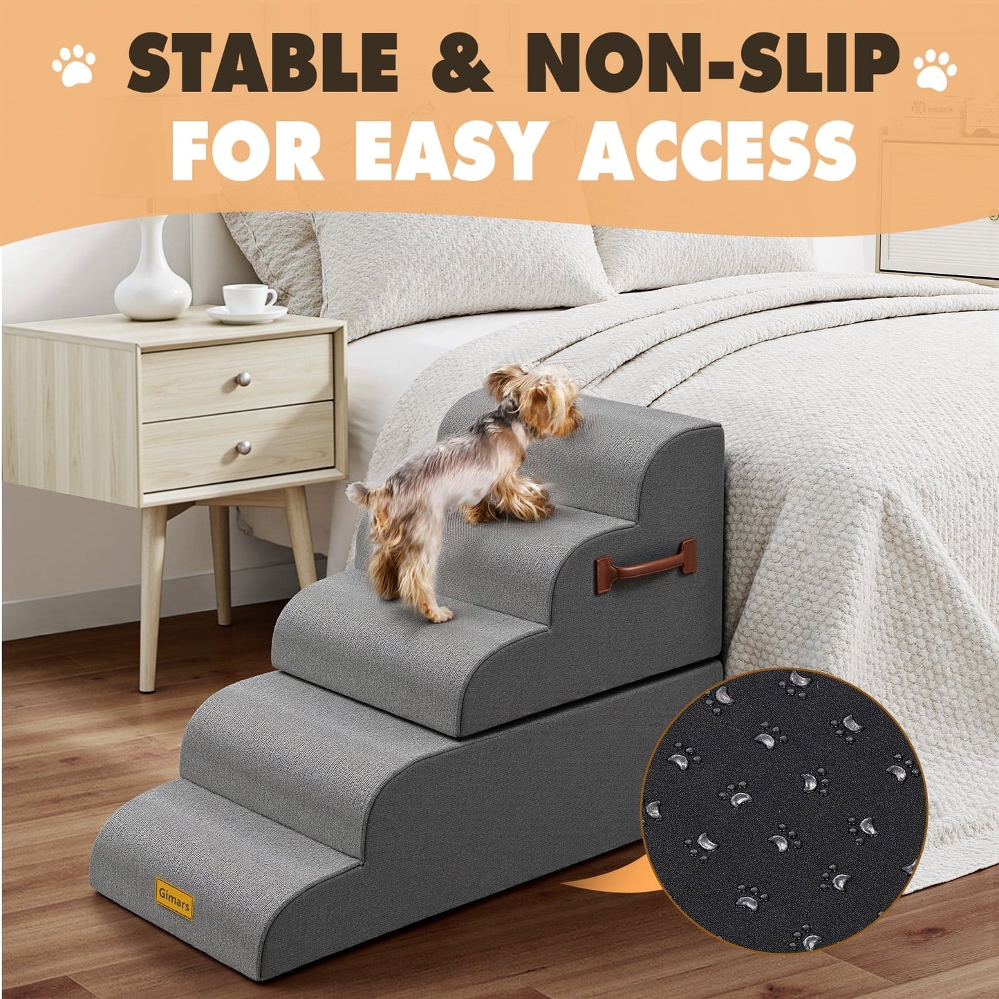 Gimars 5-Step Extra Wide Dog Stairs with 33D High-Density Foam, Non-Slip Pet Steps for Small and Medium Dogs, Removable Washable Cover, Easy to Clean
