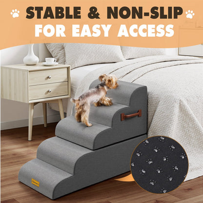 Gimars 5-Step Extra Wide Dog Stairs with 33D High-Density Foam, Non-Slip Pet Steps for Small and Medium Dogs, Removable Washable Cover, Easy to Clean