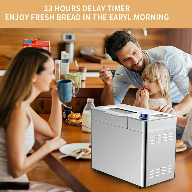 VAVSEA 25 in 1 Stainless Steel Bread Maker, 2LB Dough & Bread Maker Machine with Auto Fruit and Nut Dispenser, Reserve & Keep Warm Set