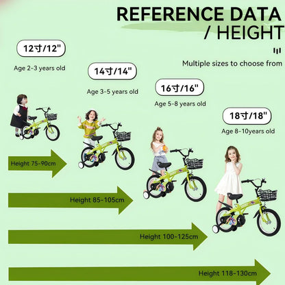 16 Inch Kids Bike for Ages 4-7 Years Old Boys Girls, Sporty Style Kid's Bikes with Training Wheels & Basket, Adjustable Saddle - Children Bicycle for Kids and Toddler (Green)