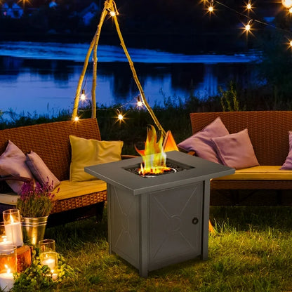 LHRIVER 28in Square Outdoor Fire Pit -Propane Metal Stove with Lava Rocks , 50000 BTU Heat Output, for Picnics/Bonfires/Patio Gardens