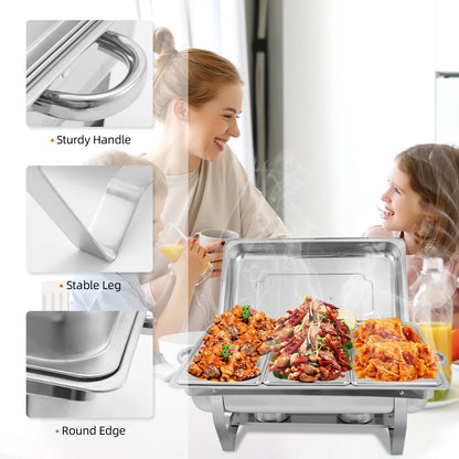 Chafing Dish Buffet Set 4 Pack, PRIJESSE 9QT Stainless Steel Chafing Dishes 3* 1/3 size food pans for Buffet, Chafers and Buffet Warmers Sets for Parties, Events, Wedding, Camping, Dinner