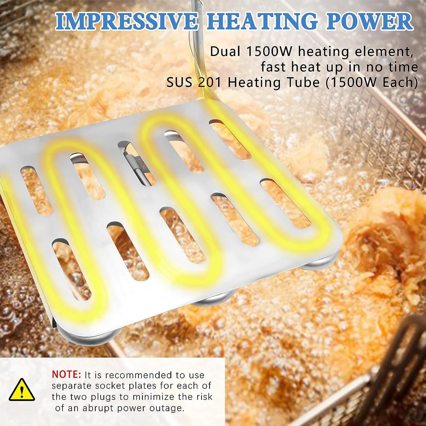 Jacgood Electric Countertop Deep Fryer 6L Dual Tank 2500W Commercial Restaurant Steel