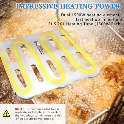 Jacgood Electric Countertop Deep Fryer 6L Dual Tank 2500W Commercial Restaurant Steel