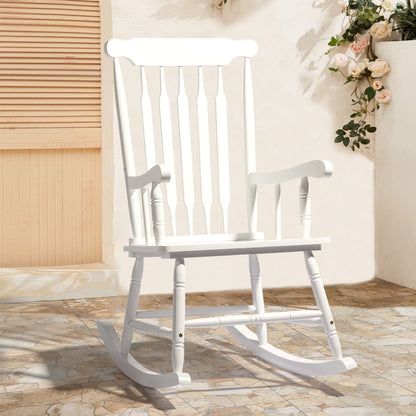 Ktaxon Outdoor Wood Porch Chair, Windsor Traditional Solid Wood Rocking Chair,Weather Resistant Rocking Chair for Garden Backyard Balcony, White