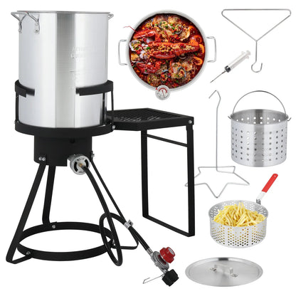 Ktaxon Propane Outdoor Fryer Kit Aluminum Frying/Boiling Turkey Fryer Pot 30QT 4 Piece Set with Side Table