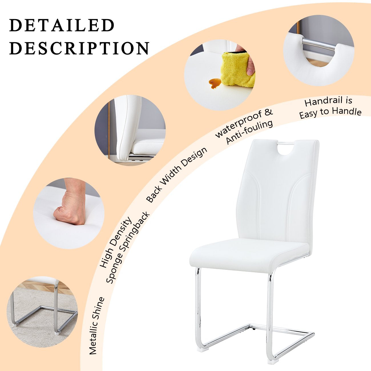 Sumdeal Modern White Pu Leather Dining Chair Set with Silver C-shaped Metal Legs,Set of 2