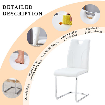 Sumdeal Modern White Pu Leather Dining Chair Set with Silver C-shaped Metal Legs,Set of 2