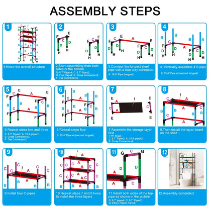 ARCTICICE 3-Tier Over Toilet Storage Rack for bathroom kitchen organizer, Black