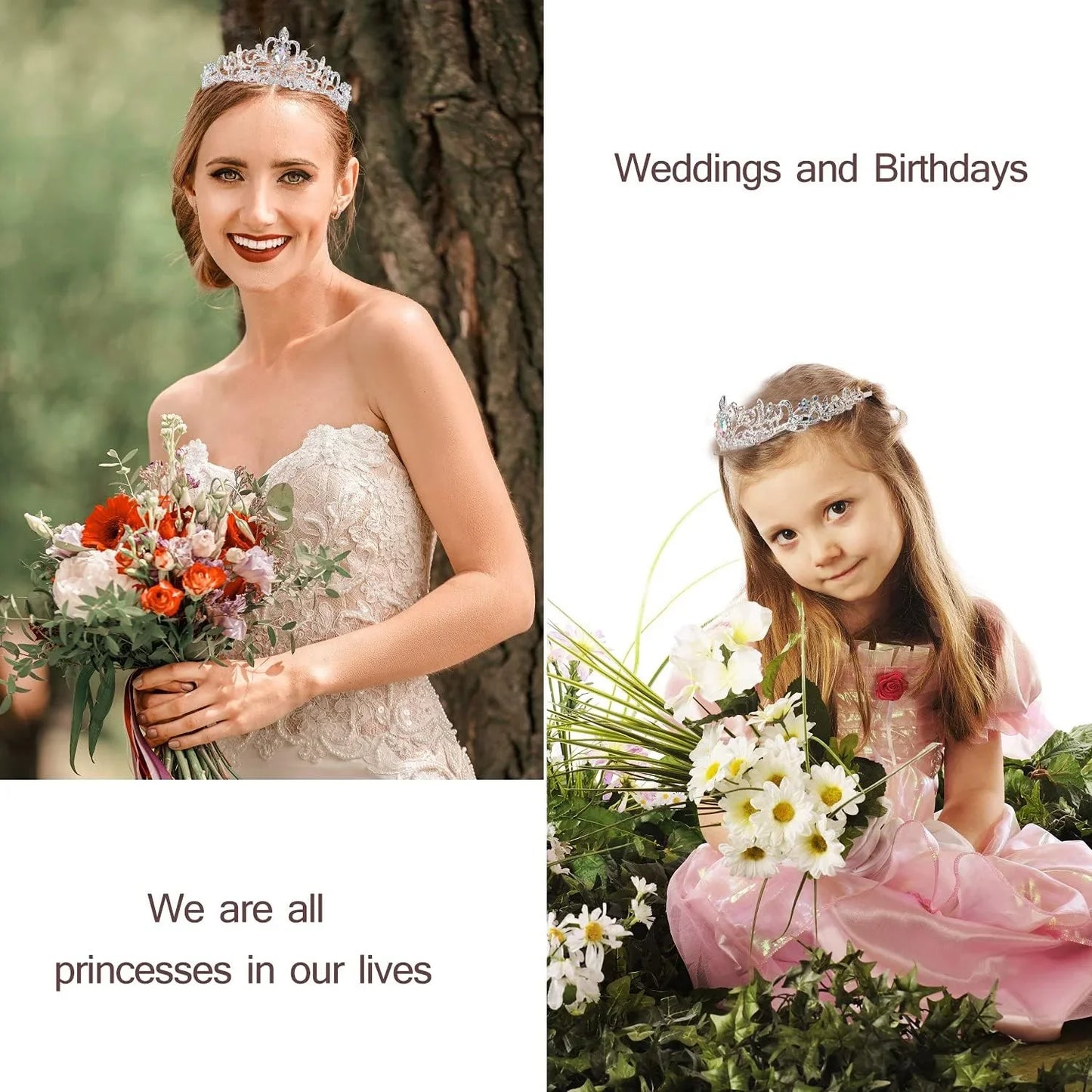 HOWAF Birthday Tiara for Women, Tiara for Women AB Rhinestone, Happy Birthday Queen Tiara for Women Birthday Crown Sash 2 Pack, Silver