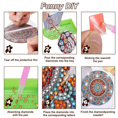 Diamond Painting Coasters with Holder,DIY Datura flower Life Coaster Diamond Art Kitsfor Beginners, Adults Small Diamond Painting Kit Art Craft Supplies(8 Pcs )