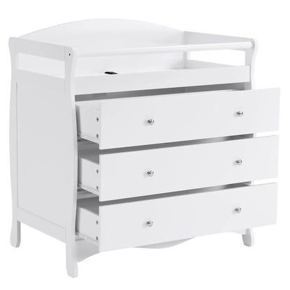 Ktaxon 3-Drawer Changing Table, Wood Infant Diaper Changing Station with Drawers, Baby Dresser for Nursery, (White)