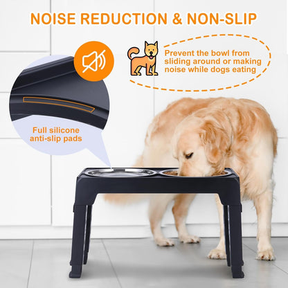 Elevated Dog Bowls, Raised Slow Feeder Dog Bowls with No Spill Dog Water Bowl Dispenser, 5 Heights Adjustable Raised Dog Bowls Stand