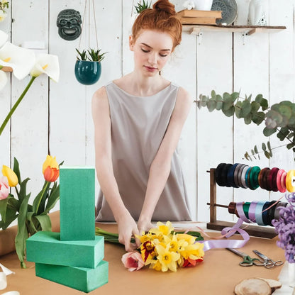 4 Pcs Floral Foam Blocks,Green Wet Dry Flower Foam Plant Foam for Wedding, Birthdays Fresh & Artificial Flower Arrangements DIY Craft( 8.86L x 4.13W x 2.95H)