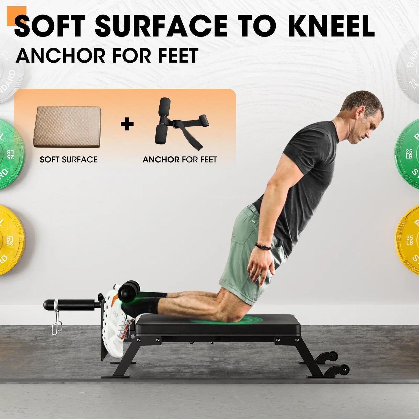 Syedee Nordic Curl Workout Bench - Home Gym Hamstring Curl Machine & Glute Bench with Transport Wheels - Works with 1" & 2" Olympic Weight Plates - Durable Padding, Construction