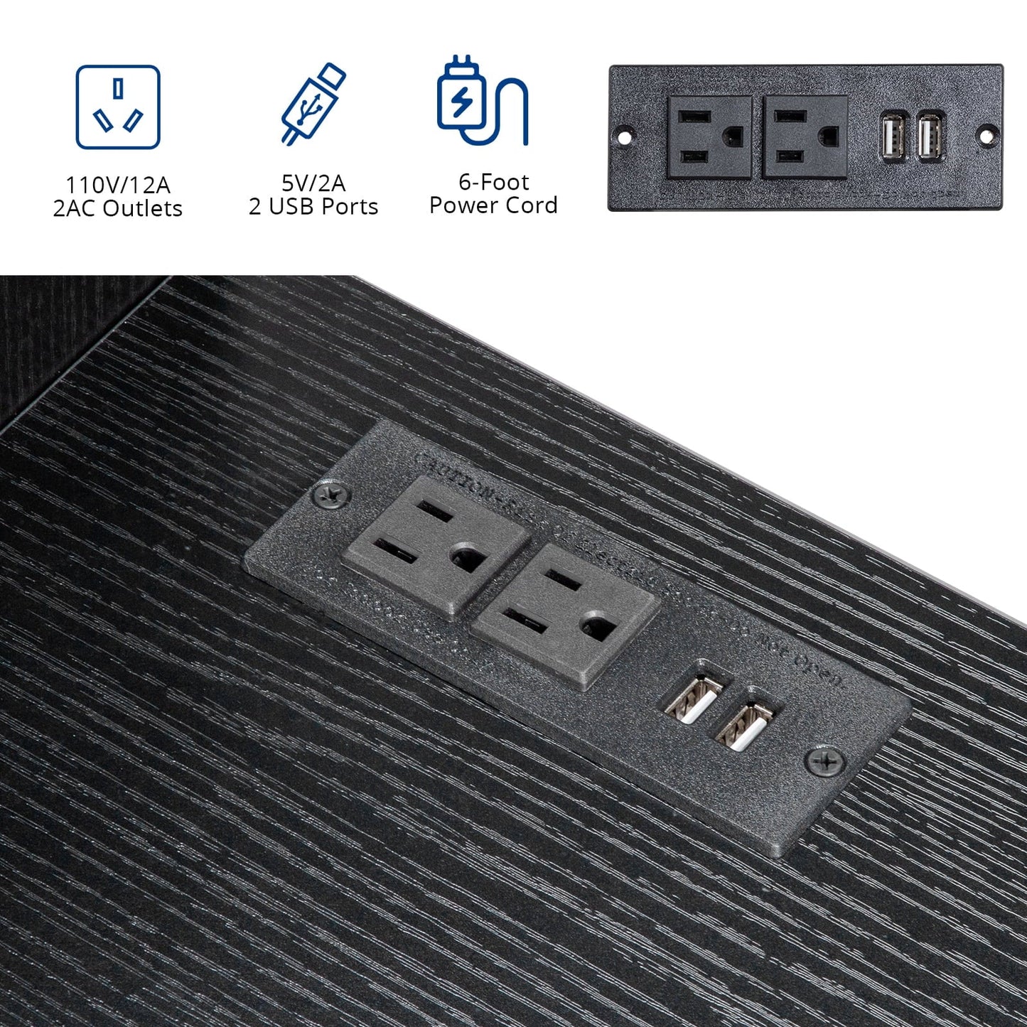 Ktaxon Computer Desk with 2 Power Outlets&USB, Kids Study Writing Table Printer Space, Multipurpose Nail Table with 5 Spacious Drawers, for Home&Office, Black