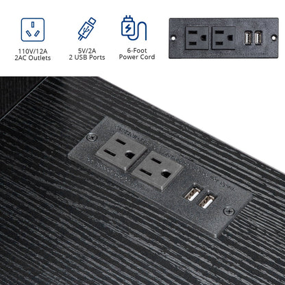 Ktaxon Computer Desk with 2 Power Outlets&USB, Kids Study Writing Table Printer Space, Multipurpose Nail Table with 5 Spacious Drawers, for Home&Office, Black