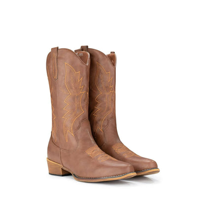 IUV Cowboy Boots For Women Western Boots Cowgirl Boots Pull On Pointy Toe Mid Calf Boots Sizes 5-11