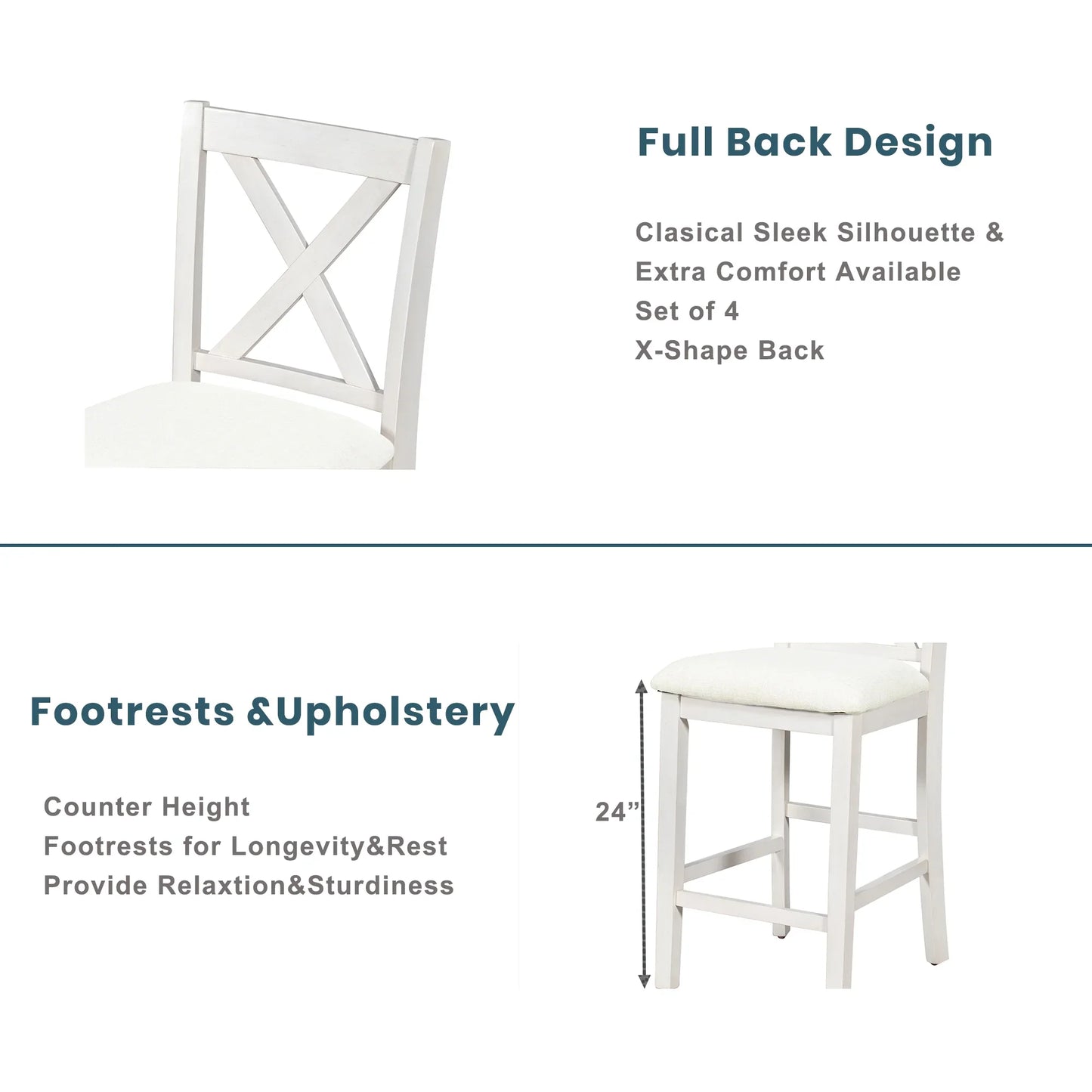 Churanty Counter Height Dining Table Set for 4,Wood Bar Table with Storage shelf and 2 stools & 2 Chairs for Small Places, White