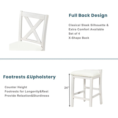 Churanty Counter Height Dining Table Set for 4,Wood Bar Table with Storage shelf and 2 stools & 2 Chairs for Small Places, White
