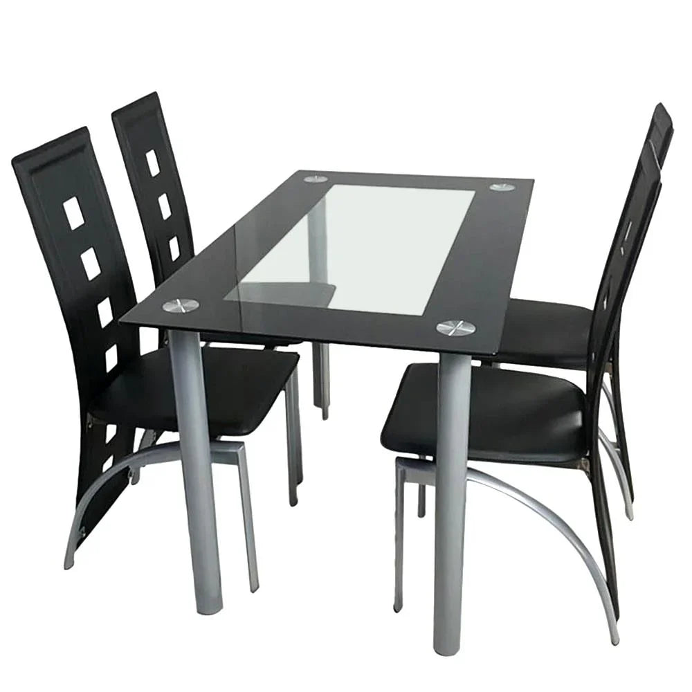 Ktaxon 5 Piece Glass Dining Table Set With 4 Faux Leather Chairs Dining Furniture Black
