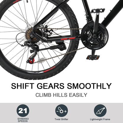 Ktaxon 24" Mountain Bike with Shimano 21 Speed, Disc Brakes, Kids Bicycles for Boys Girls