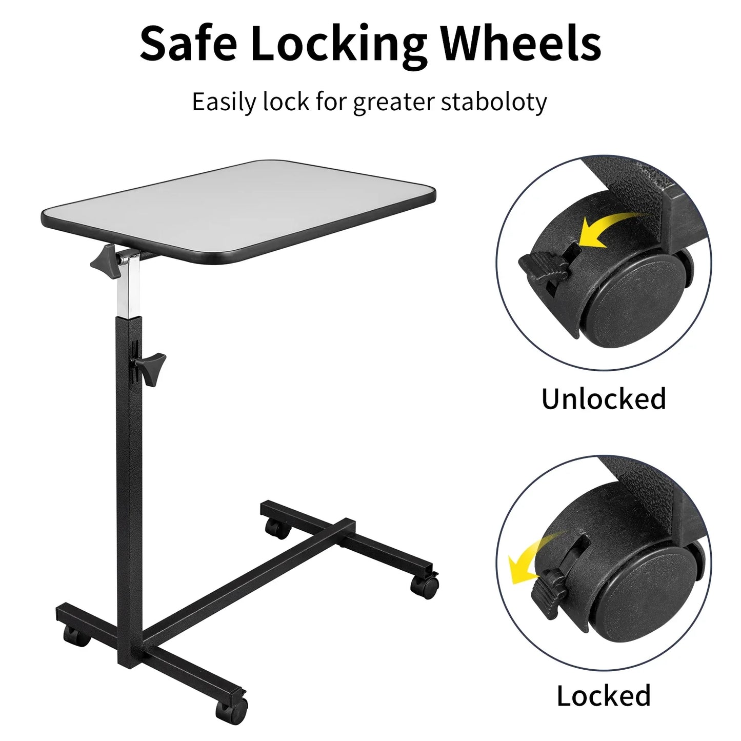 Ktaxon Adjustable Overbed Bedside Table with Wheels, Gray (Hospital and Home Use)