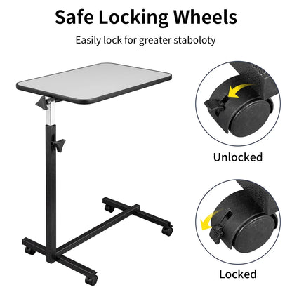 Ktaxon Adjustable Overbed Bedside Table with Wheels, Gray (Hospital and Home Use)