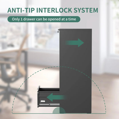 IKIMI 4 Drawer File Cabinet,Metal Filing Cabinets with Lock,Black Vertical File Cabinet for Home Office,Heavy Duty Metal Storage Cabinet for A4/Letter/Legal Size File