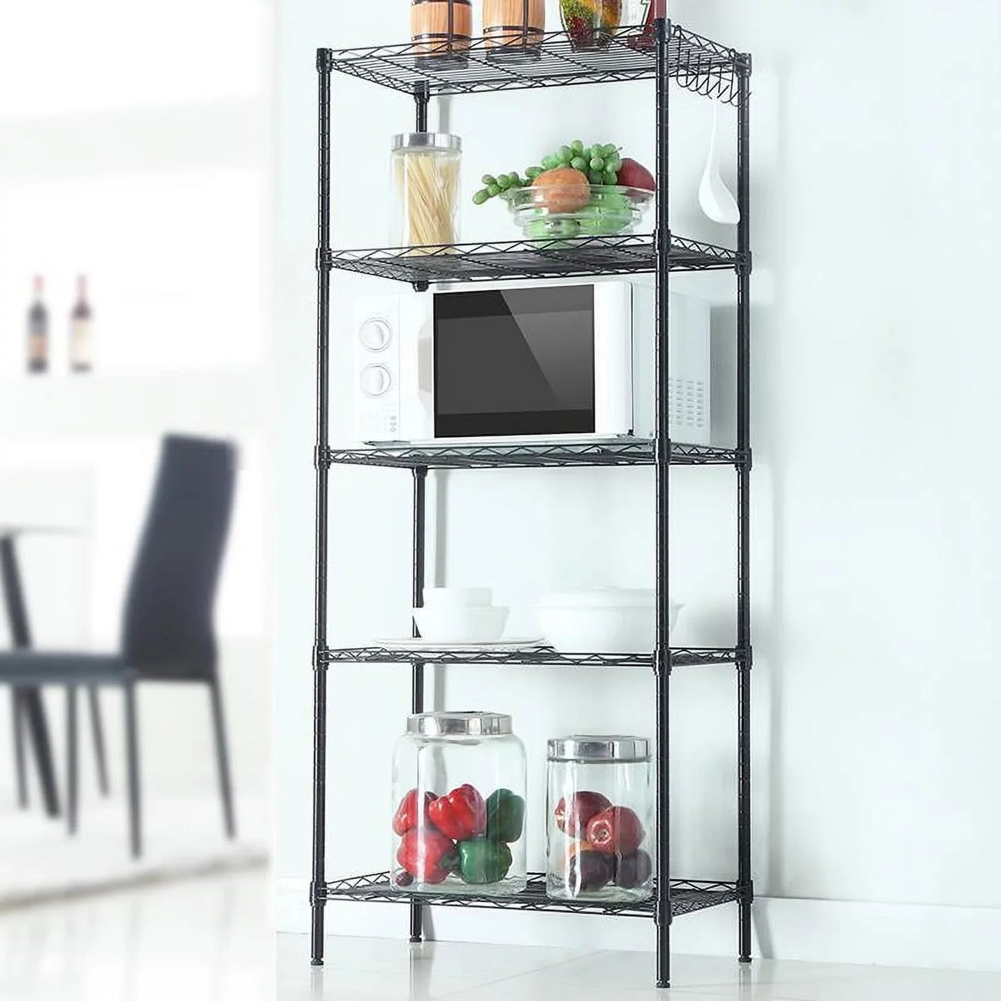 Ktaxon 5 Tier Layer 59"x21"x11.5" Storage Rack, Wire Shelving Adjustable Steel Storage Rack Organizer Kitchen, Black