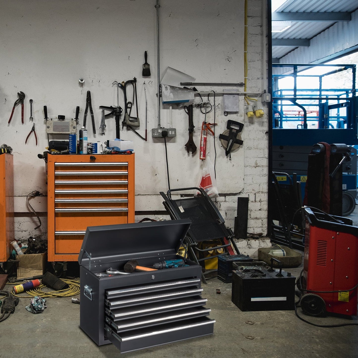 Ktaxon Tool Box, Portable 5 Drawer Steel Toolbox with Top Storage Tray & Carrying Handle, for Garage Trunk Household, Black