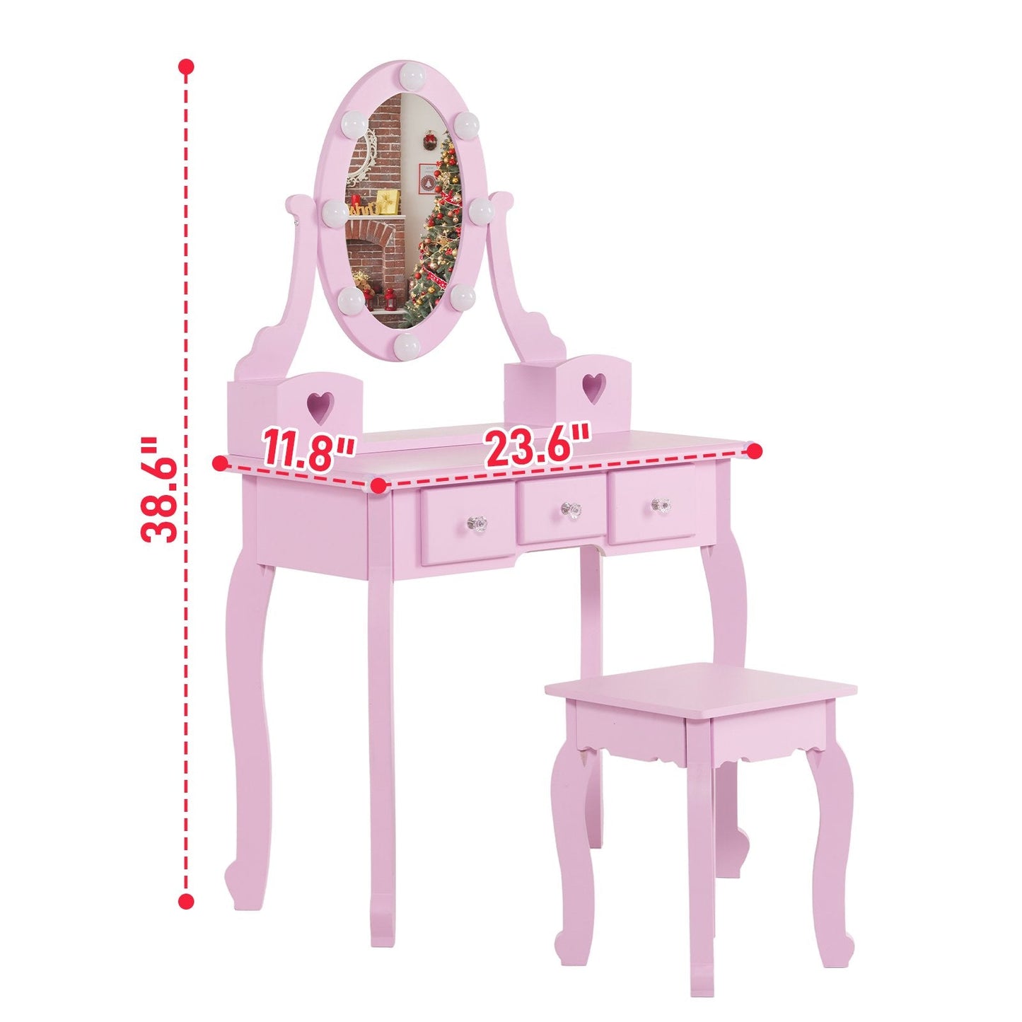 Ktaxon Kids Play Makeup Vanity Set with 3-Color Light, Girls Vanity Dresser Desk with Matching Stool, Purple
