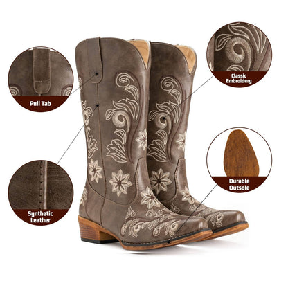 IUV Mid-Calf Cowgirl Boots Cowboy Western Pull-On,Sizes 5-11