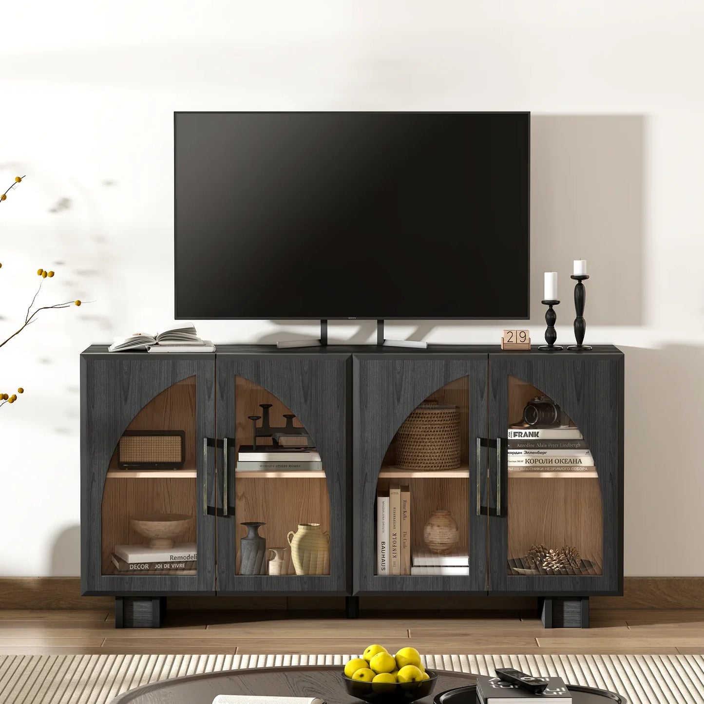 JOINICE Accent Cabinet with Adjustable Shelves,for Living Room,Entryway,Dinning Room,Black