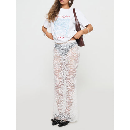 Peyakidsaa Women's Lace Skirt Summer Skinny Skirt Sheer Lace Floral Long Skirt