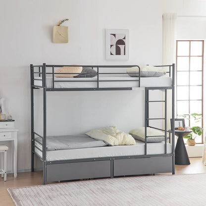 Ktaxon Metal Twin over Twin Bunk Bed with 2 Drawer & 2 Ladders for Bedroom, Gray