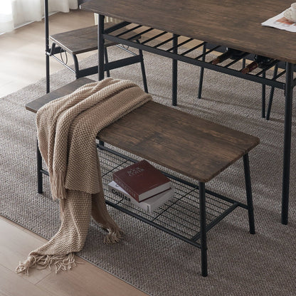 Ktaxon 6-Piece Dining Room Set Modern Kitchen Table Set with 4 Chairs and 1 Bench, Dining Table for 6 with Metal Frame Brown