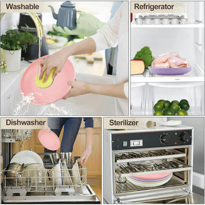 4pcs Dinner Plates 8inch Reusable Plastic Plates Microwave and Dishwasher Safe Dishes