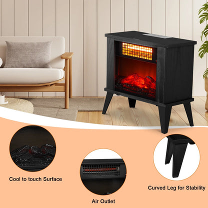 Ktaxon 15" Electric Fireplace Heater, Freestanding Wooden Fireplace Stove with 3D Realistic Flame, Overheat Protection, 1000W Portable Electric Heater for Indoor Bedroom Office Home, Black