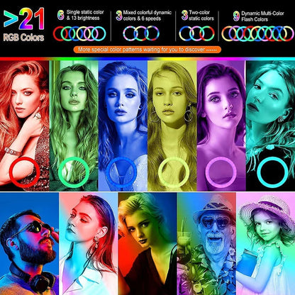 13" LED RGB Selfie Ring Light w/ Mini & Extendable Tripod Stand & Phone Holder 10 Brightness Level 26 Light Modes Dimmable Ringlight for Beauty Makeup Live Streaming YouTube Video Photography Shooting