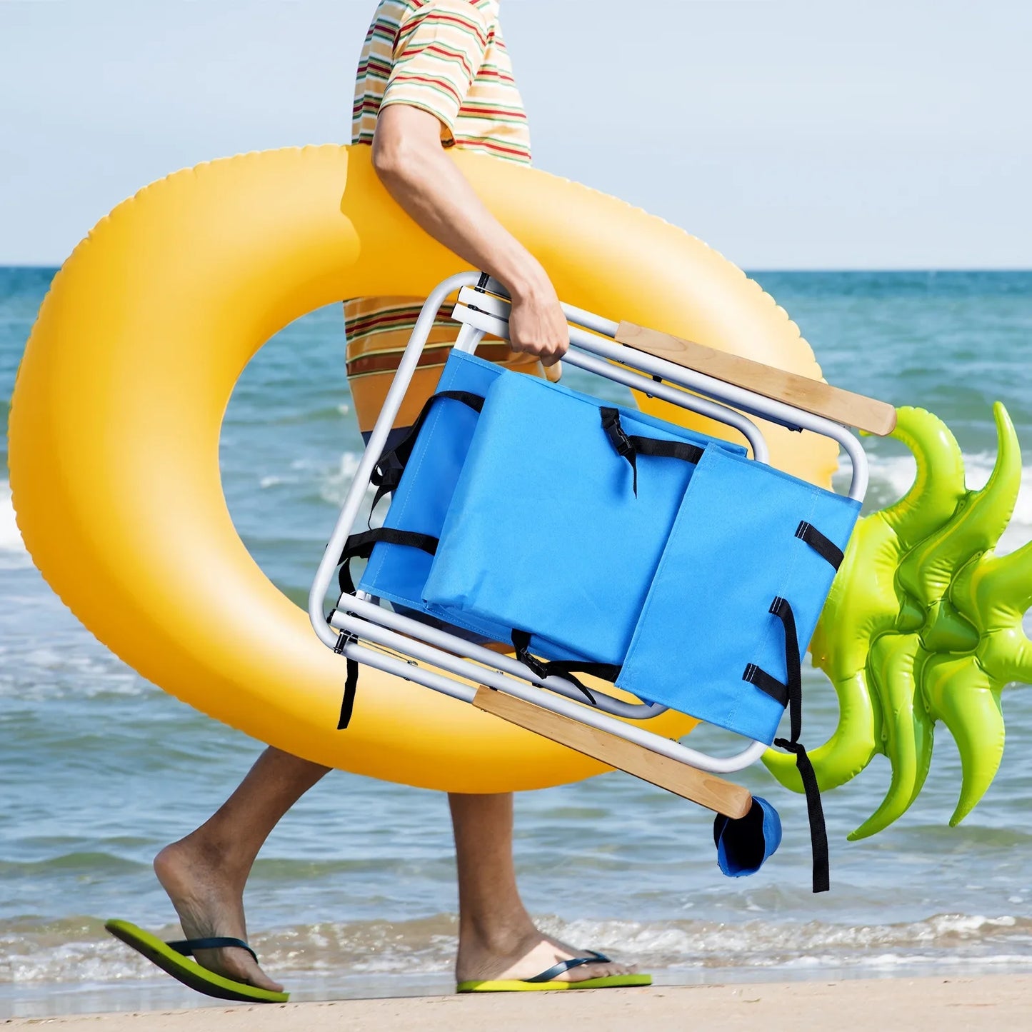 Ktaxon Backpack Beach Chair Folding Portable Chair Blue Solid Construction Camping Blue