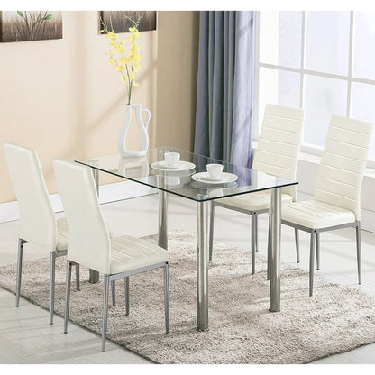 Ktaxon 5 Piece Dining Table Set Dining Table & 4 Leather Chairs,Glass Top Kitchen Dining Room Furniture,White