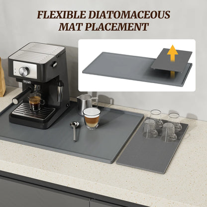 NiHome Silicone Coffee Bar Mat with Diatomaceous Earth Pad for Quick Drying, Non-Slip Spill-Proof Mat for Coffee Machines and Kitchen Countertops, Keeps Countertops Dry and Organized (Light Gray)